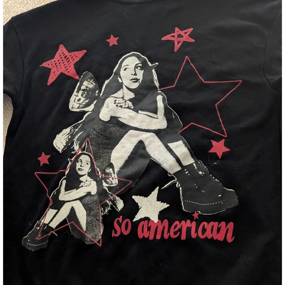 Old Navy Olivia Rodrigo So American Graphic Hoodie Black Kids XL 14-16 GUTS Tour